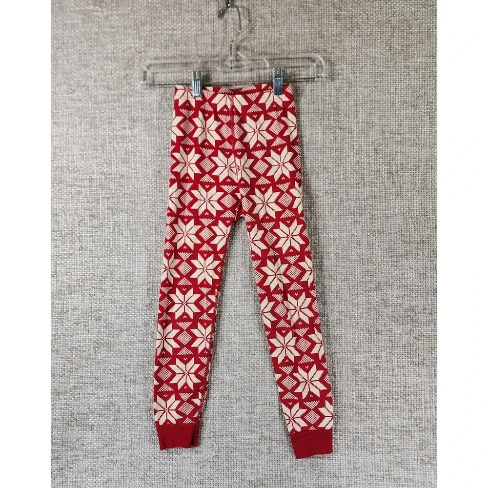 Hanna Andersson Organic Cotton Snowflake Pajama‎ Set Youth 6-7 Red Stretch Knit